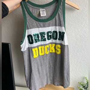 PINK Victoria's Secret Gray White Green Sequin 'OREGON DUCKS' Tank